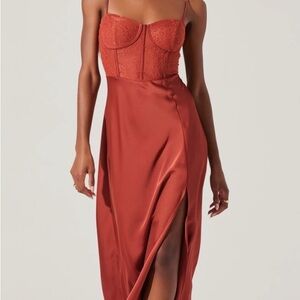 Astr Rust Lace Bustier Slip Dress